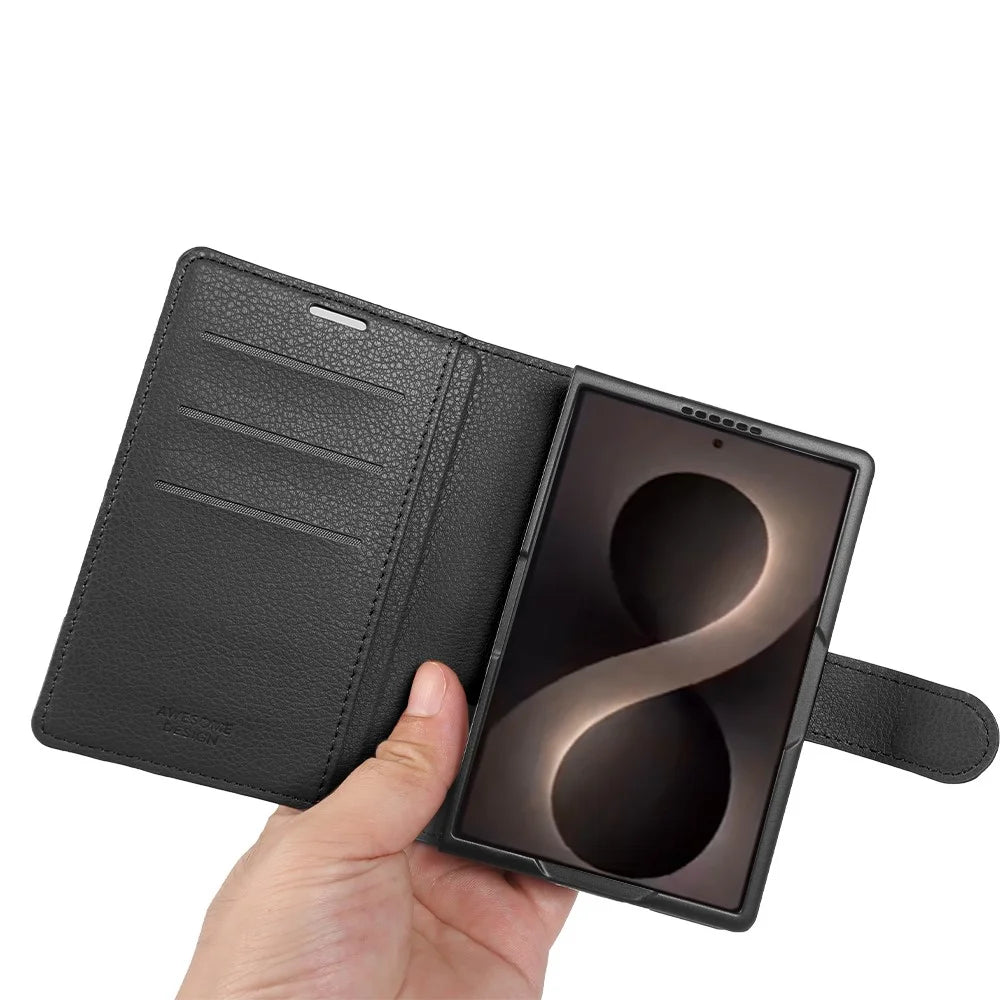 For Samsung Galaxy Z Fold8 Case Wallet Stand Litchi Texture Shockproof Leather Phone Cover - Black - 5