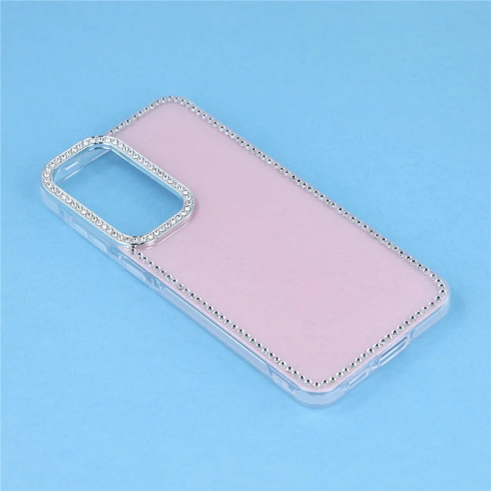 For Samsung Galaxy A17 4G / A17 5G Case Rhinestone Edge Glitter Back TPU + PC IMD Phone Cover - Glitter Light Pink - 3