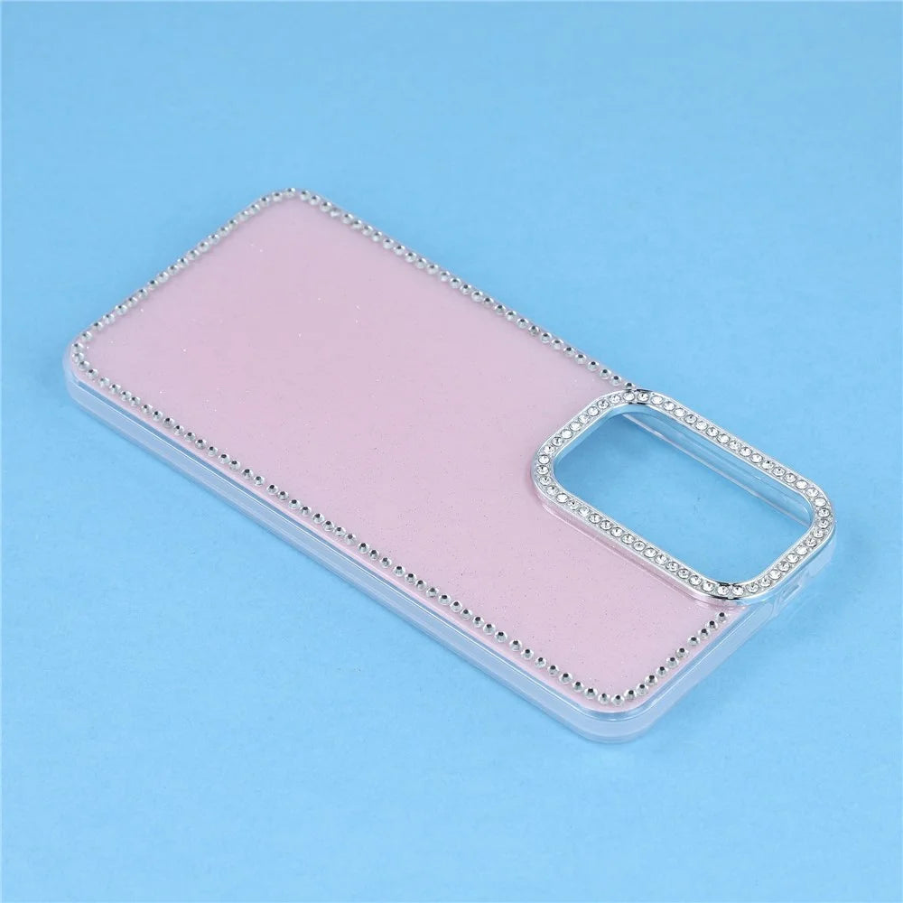 For Samsung Galaxy A17 4G / A17 5G Case Rhinestone Edge Glitter Back TPU + PC IMD Phone Cover - Glitter Light Pink - 4