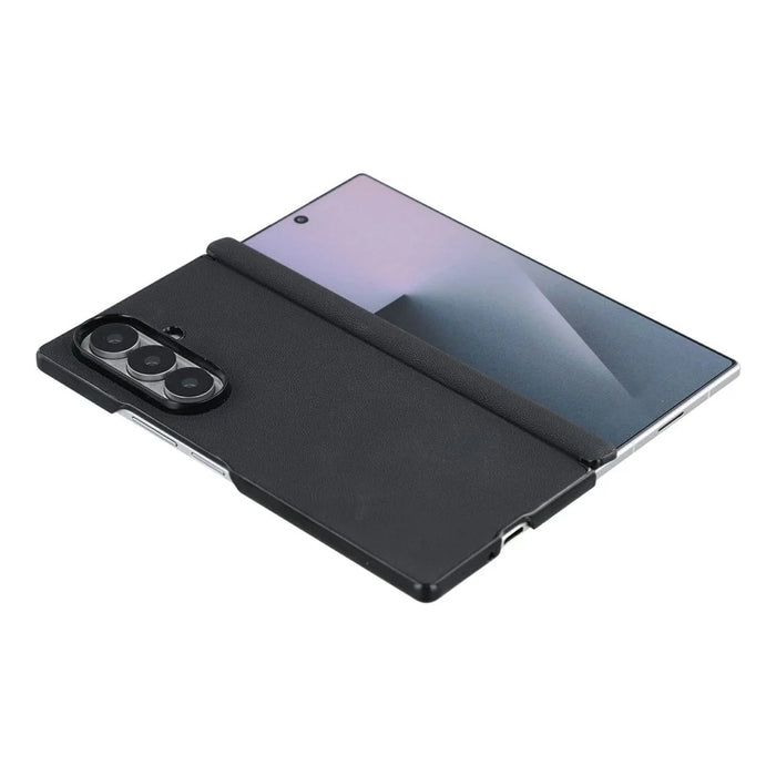 For Samsung Galaxy Z Fold7 5G Case Hinge Protection PU Leather + PC Scratch Resistant Phone Cover - Black - 5