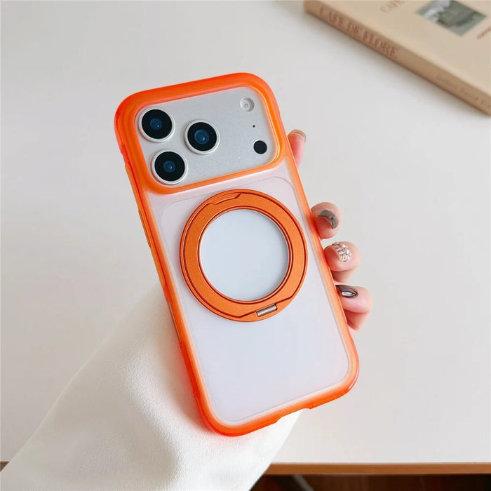 For iPhone 17 Pro Max Case Magnetic Kickstand PC + TPU Airbag Shockproof Phone Cover with AI Button - Orange - 2