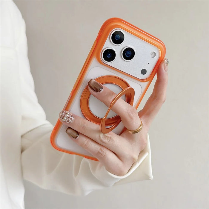 For iPhone 17 Pro Max Case Magnetic Kickstand PC + TPU Airbag Shockproof Phone Cover with AI Button - Orange - 4