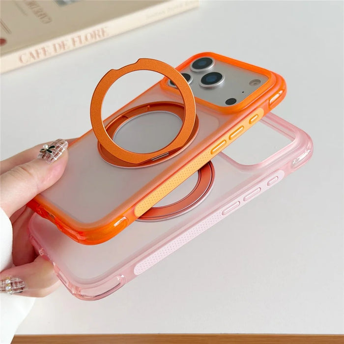 For iPhone 17 Pro Max Case Magnetic Kickstand PC + TPU Airbag Shockproof Phone Cover with AI Button - Orange - 7