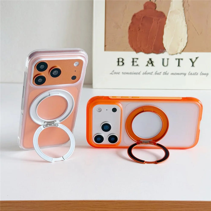 For iPhone 17 Pro Case Magnetic Kickstand PC + TPU Airbag Shockproof Phone Cover with AI Button - Orange - 6