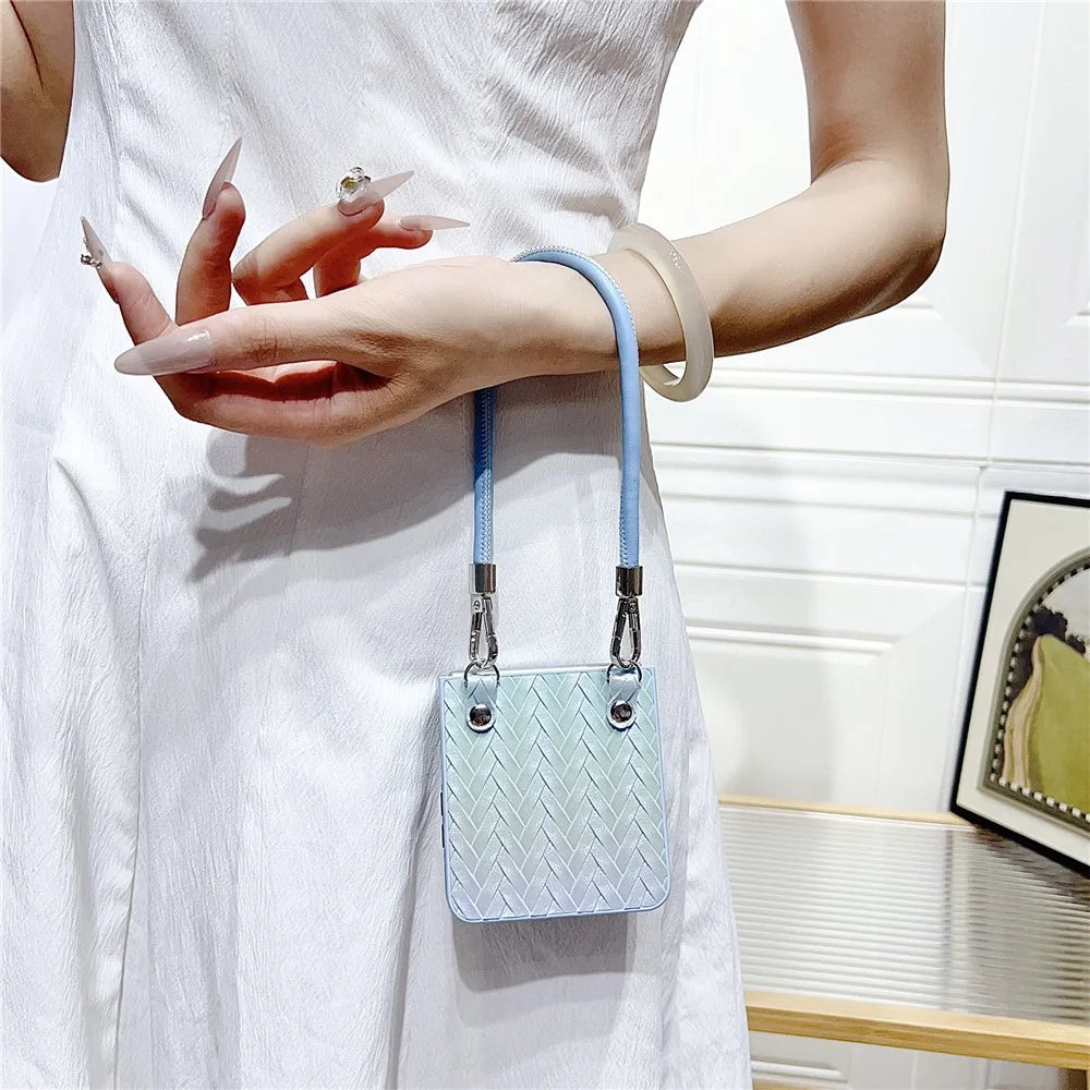 For Samsung Galaxy Z Flip7 5G Case Gradient Woven Texture Leather + PC Phone Cover with Wrist Strap - Colorful - 7