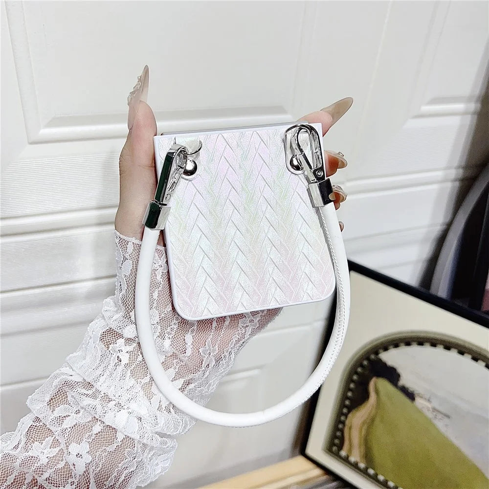For Samsung Galaxy Z Flip8 Case Gradient Woven Texture Leather + PC Phone Cover with Wrist Strap - Colorful - 6