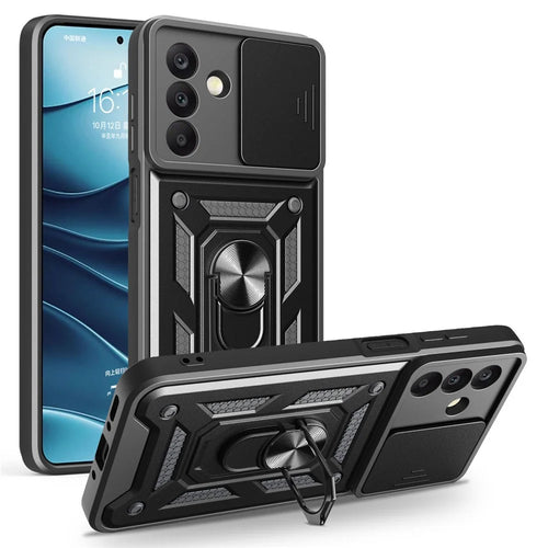 For Samsung Galaxy A18 5G  /  A18 4G  /  A17 5G  /  A17 4G Case with Slide Camera Lid PC + TPU Kickstand Phone Cover - Black - 1