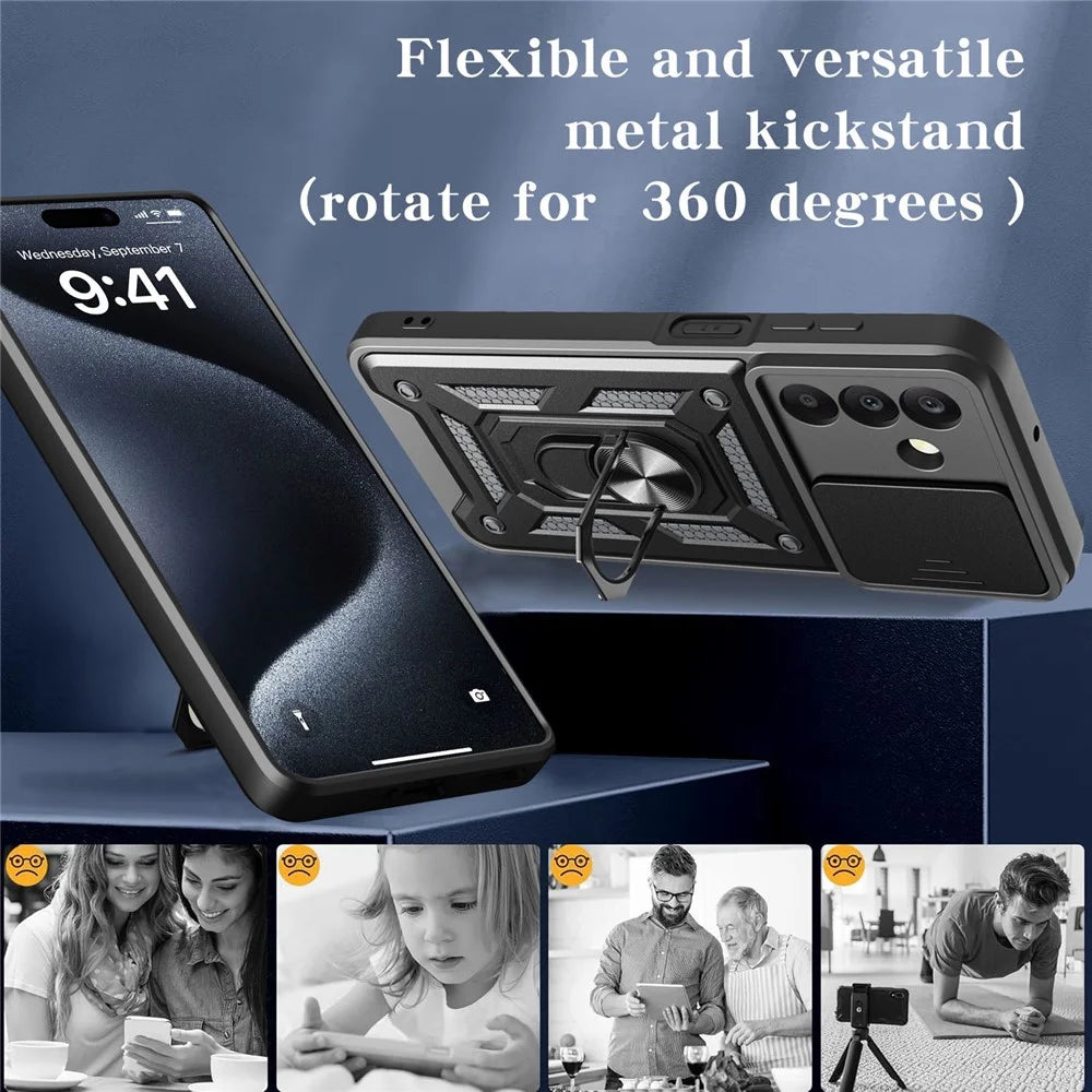 For Samsung Galaxy A18 5G  /  A18 4G  /  A17 5G  /  A17 4G Case with Slide Camera Lid PC + TPU Kickstand Phone Cover - Black - 3