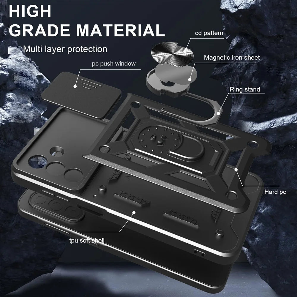 For Samsung Galaxy A18 5G  /  A18 4G  /  A17 5G  /  A17 4G Case with Slide Camera Lid PC + TPU Kickstand Phone Cover - Black - 4
