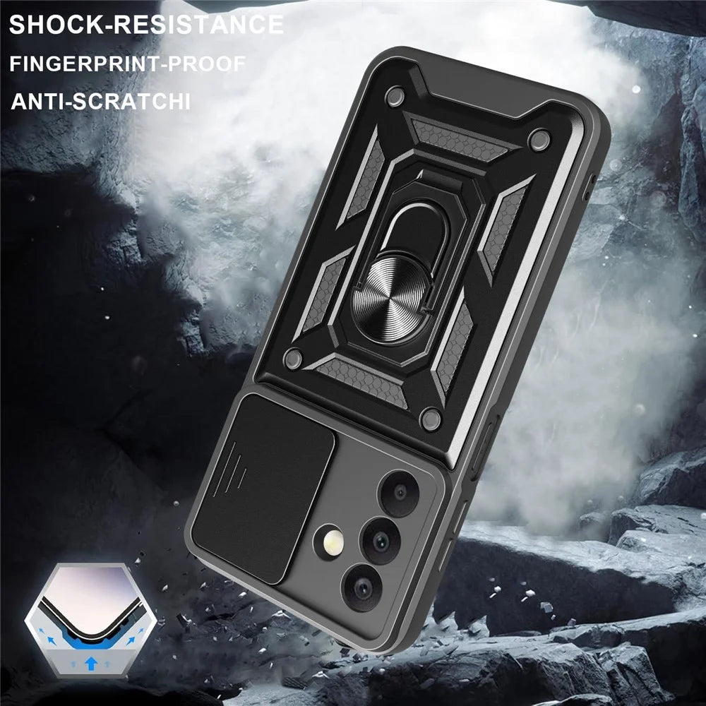 For Samsung Galaxy A18 5G  /  A18 4G  /  A17 5G  /  A17 4G Case with Slide Camera Lid PC + TPU Kickstand Phone Cover - Black - 5
