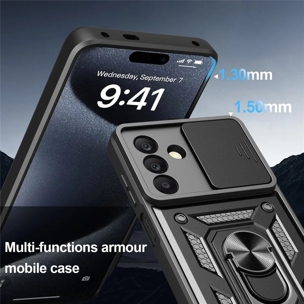 For Samsung Galaxy A18 5G  /  A18 4G  /  A17 5G  /  A17 4G Case with Slide Camera Lid PC + TPU Kickstand Phone Cover - Black - 6