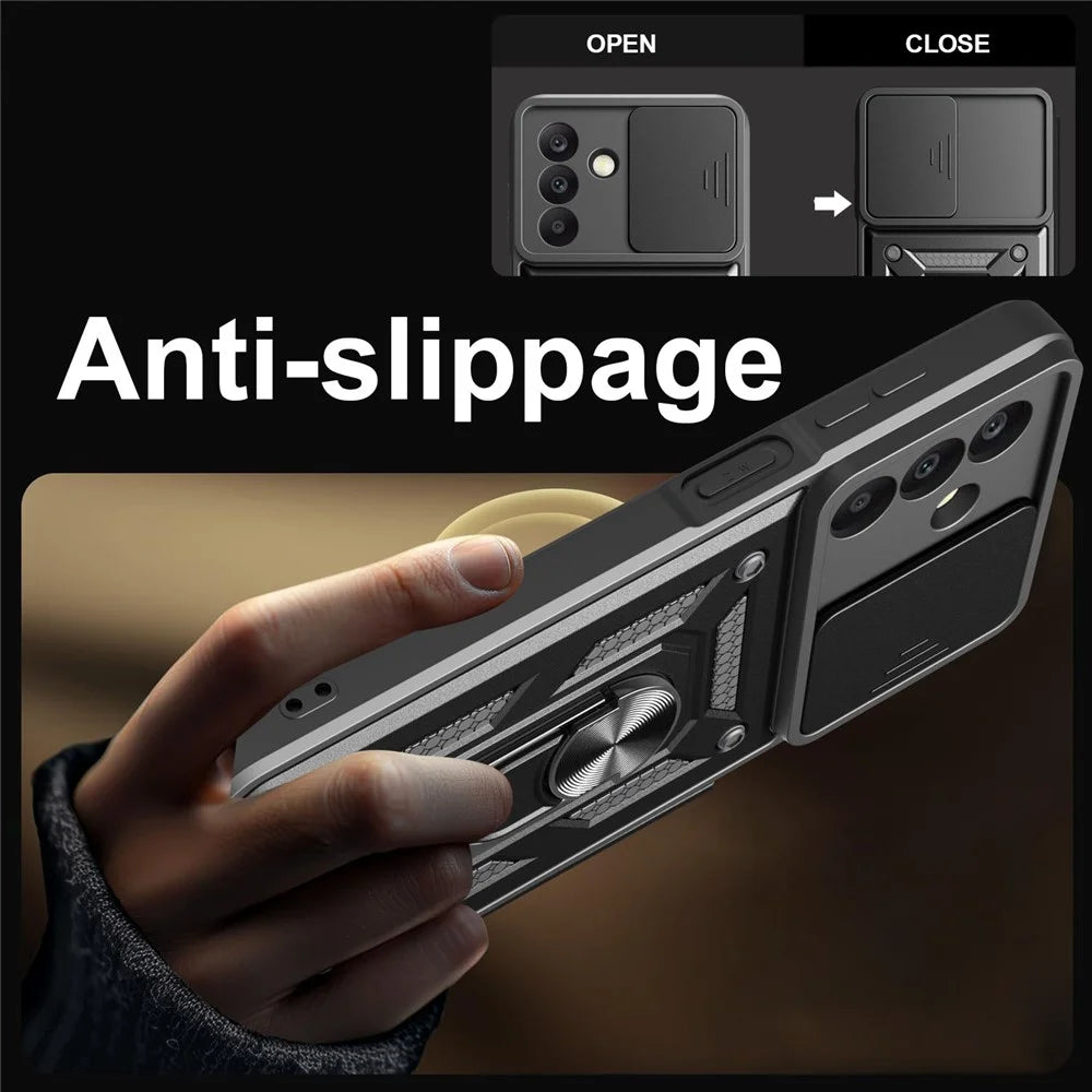 For Samsung Galaxy A18 5G  /  A18 4G  /  A17 5G  /  A17 4G Case with Slide Camera Lid PC + TPU Kickstand Phone Cover - Black - 7