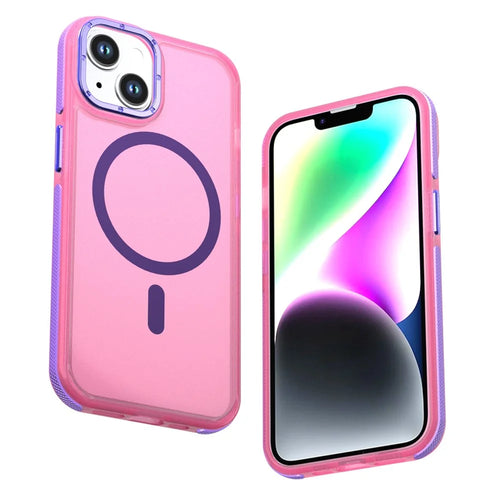For iPhone 14  /  13 Magnetic Case Color Blocking PC + TPU Anti-Fingerprint Phone Cover - Pink - 1