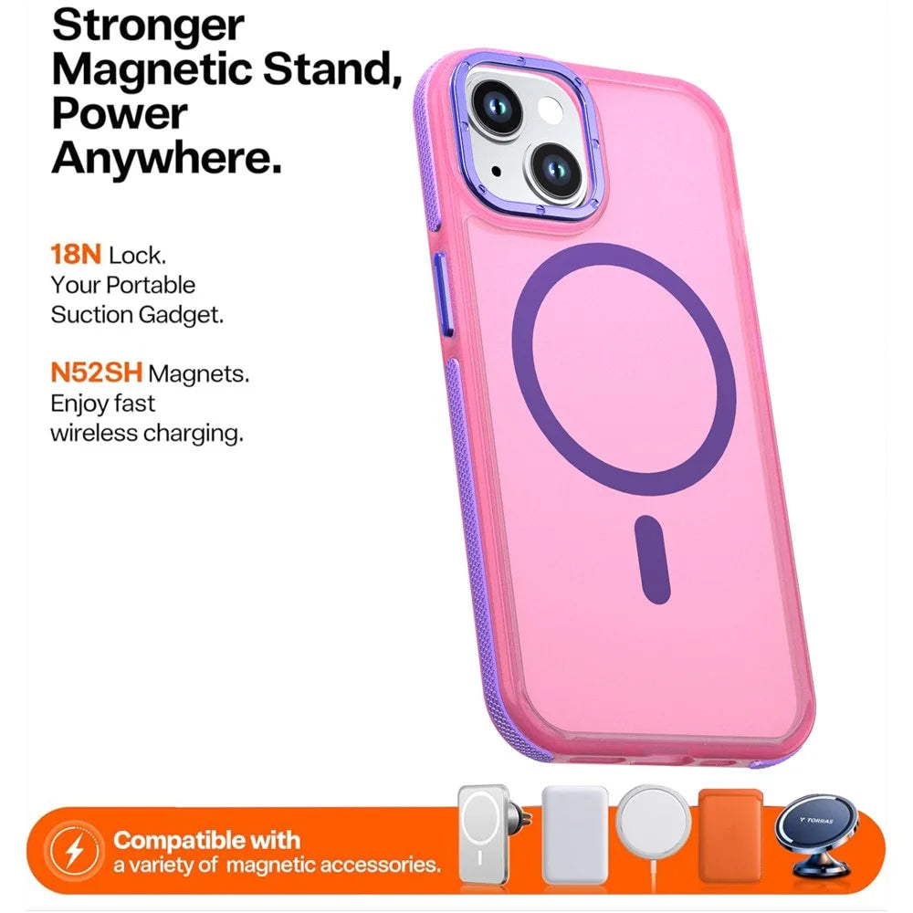 For iPhone 14  /  13 Magnetic Case Color Blocking PC + TPU Anti-Fingerprint Phone Cover - Pink - 2