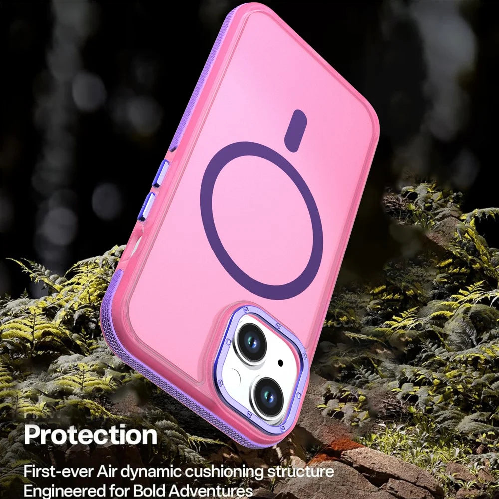 For iPhone 14  /  13 Magnetic Case Color Blocking PC + TPU Anti-Fingerprint Phone Cover - Pink - 4