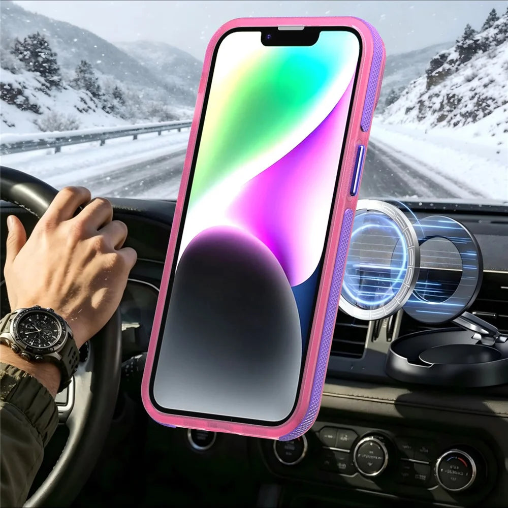 For iPhone 14  /  13 Magnetic Case Color Blocking PC + TPU Anti-Fingerprint Phone Cover - Pink - 5
