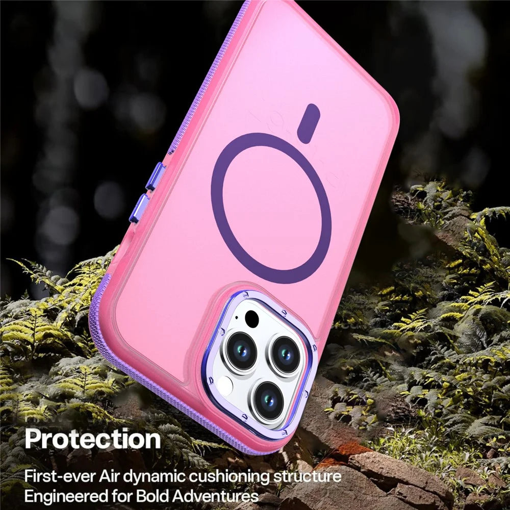 For iPhone 13 Pro Magnetic Case Color Blocking PC + TPU Anti-Fingerprint Phone Cover - Pink - 4