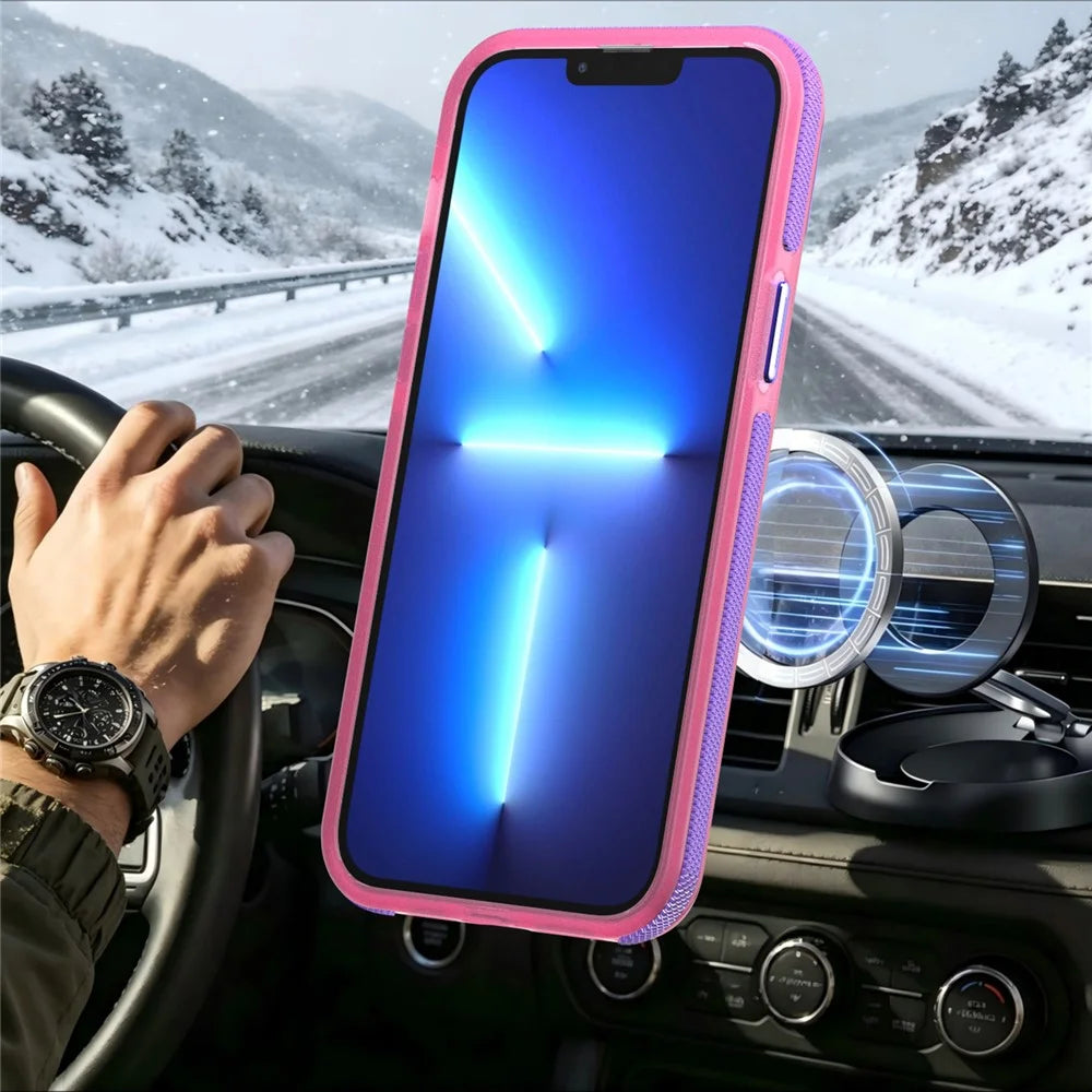For iPhone 13 Pro Magnetic Case Color Blocking PC + TPU Anti-Fingerprint Phone Cover - Pink - 5