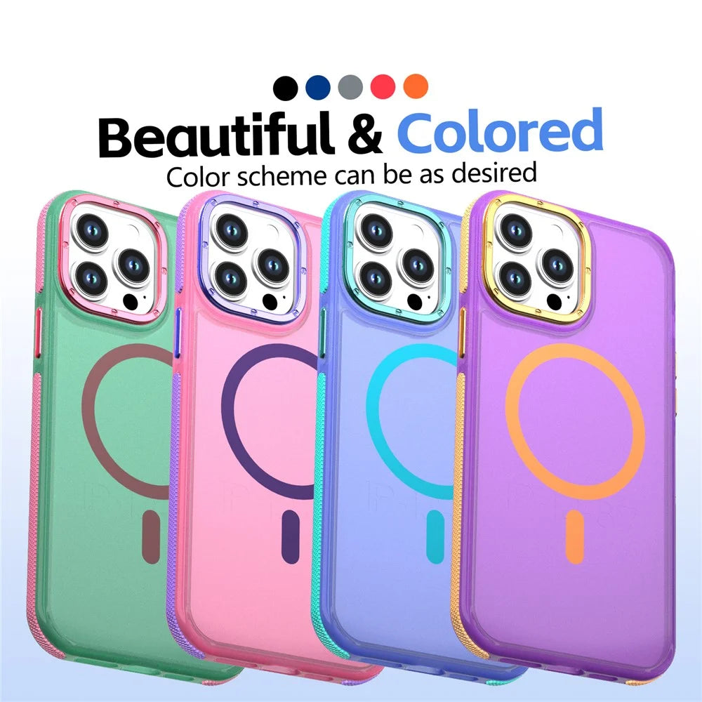 For iPhone 13 Pro Magnetic Case Color Blocking PC + TPU Anti-Fingerprint Phone Cover - Pink - 6