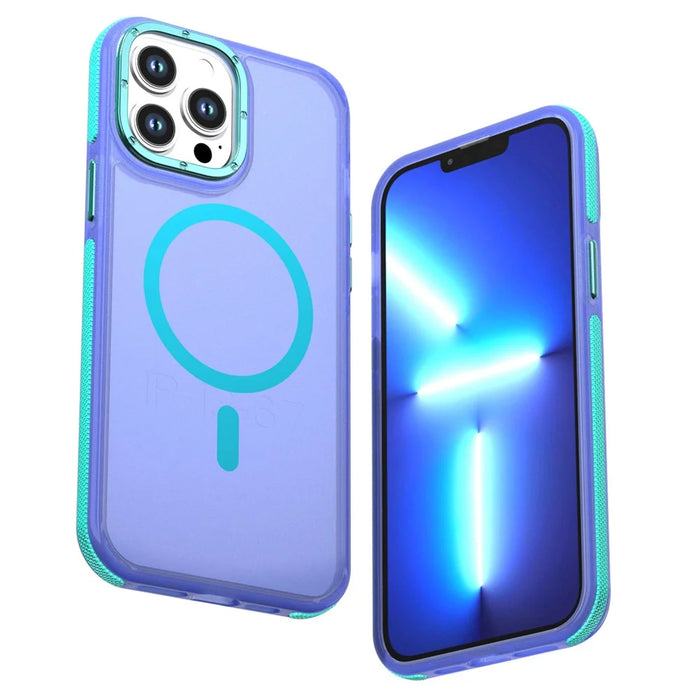 For iPhone 13 Pro Max Magnetic Case Color Blocking PC + TPU Anti-Fingerprint Phone Cover - Blue - 1