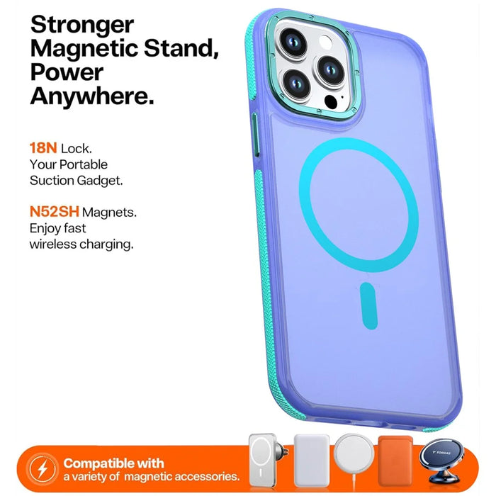 For iPhone 13 Pro Max Magnetic Case Color Blocking PC + TPU Anti-Fingerprint Phone Cover - Blue - 2