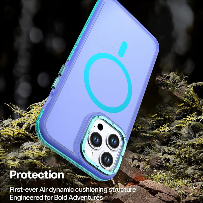 For iPhone 13 Pro Max Magnetic Case Color Blocking PC + TPU Anti-Fingerprint Phone Cover - Blue - 4