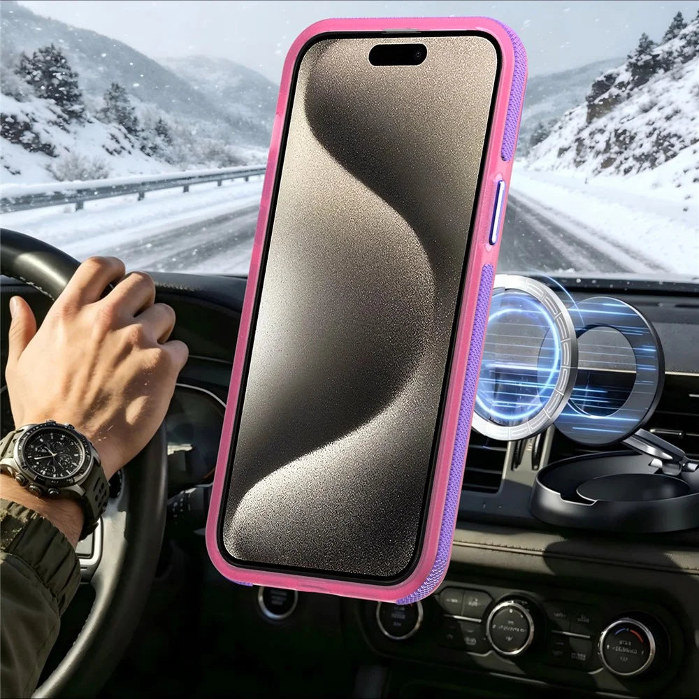 For iPhone 14 Pro Magnetic Case Color Blocking PC + TPU Anti-Fingerprint Phone Cover - Pink - 5