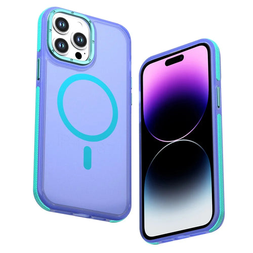 For iPhone 14 Pro Max Magnetic Case Color Blocking PC + TPU Anti-Fingerprint Phone Cover - Blue - 1