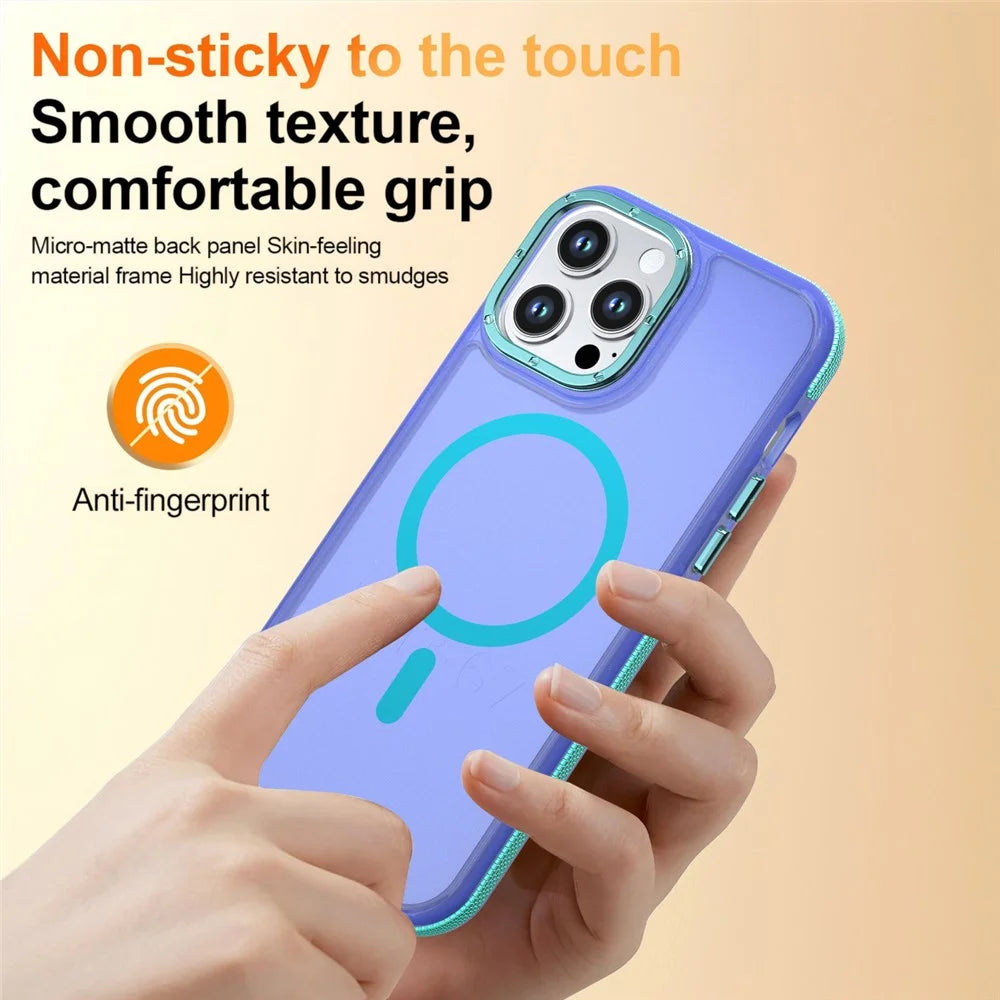 For iPhone 14 Pro Max Magnetic Case Color Blocking PC + TPU Anti-Fingerprint Phone Cover - Blue - 3