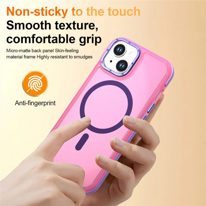 For iPhone 15 Magnetic Case Color Blocking PC + TPU Anti-Fingerprint Phone Cover - Pink - 3