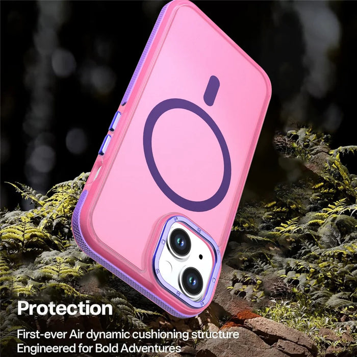 For iPhone 15 Magnetic Case Color Blocking PC + TPU Anti-Fingerprint Phone Cover - Pink - 4