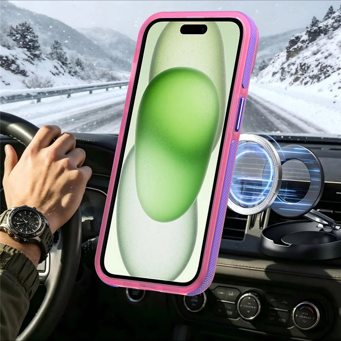 For iPhone 15 Magnetic Case Color Blocking PC + TPU Anti-Fingerprint Phone Cover - Pink - 5