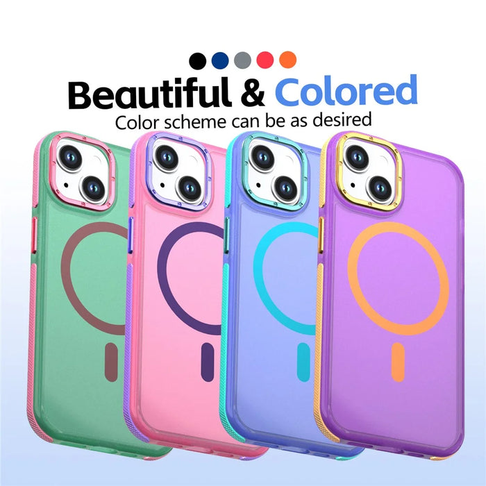 For iPhone 15 Magnetic Case Color Blocking PC + TPU Anti-Fingerprint Phone Cover - Pink - 6