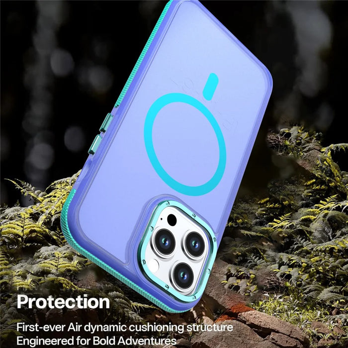 For iPhone 15 Pro Magnetic Case Color Blocking PC + TPU Anti-Fingerprint Phone Cover - Blue - 4