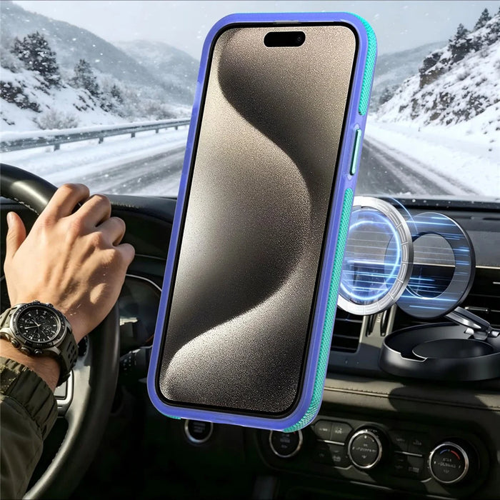 For iPhone 15 Pro Magnetic Case Color Blocking PC + TPU Anti-Fingerprint Phone Cover - Blue - 5