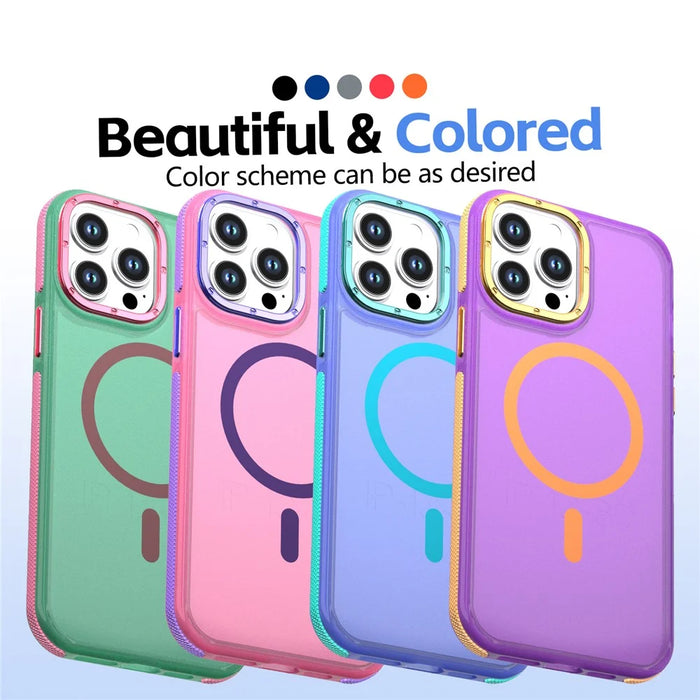 For iPhone 15 Pro Magnetic Case Color Blocking PC + TPU Anti-Fingerprint Phone Cover - Blue - 6