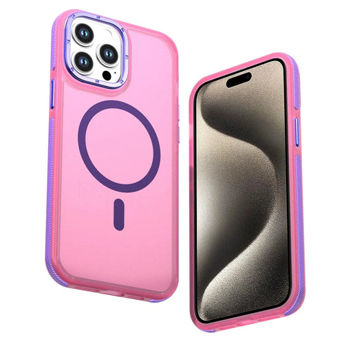 For iPhone 15 Pro Max Magnetic Case Color Blocking PC + TPU Anti-Fingerprint Phone Cover - Pink - 1