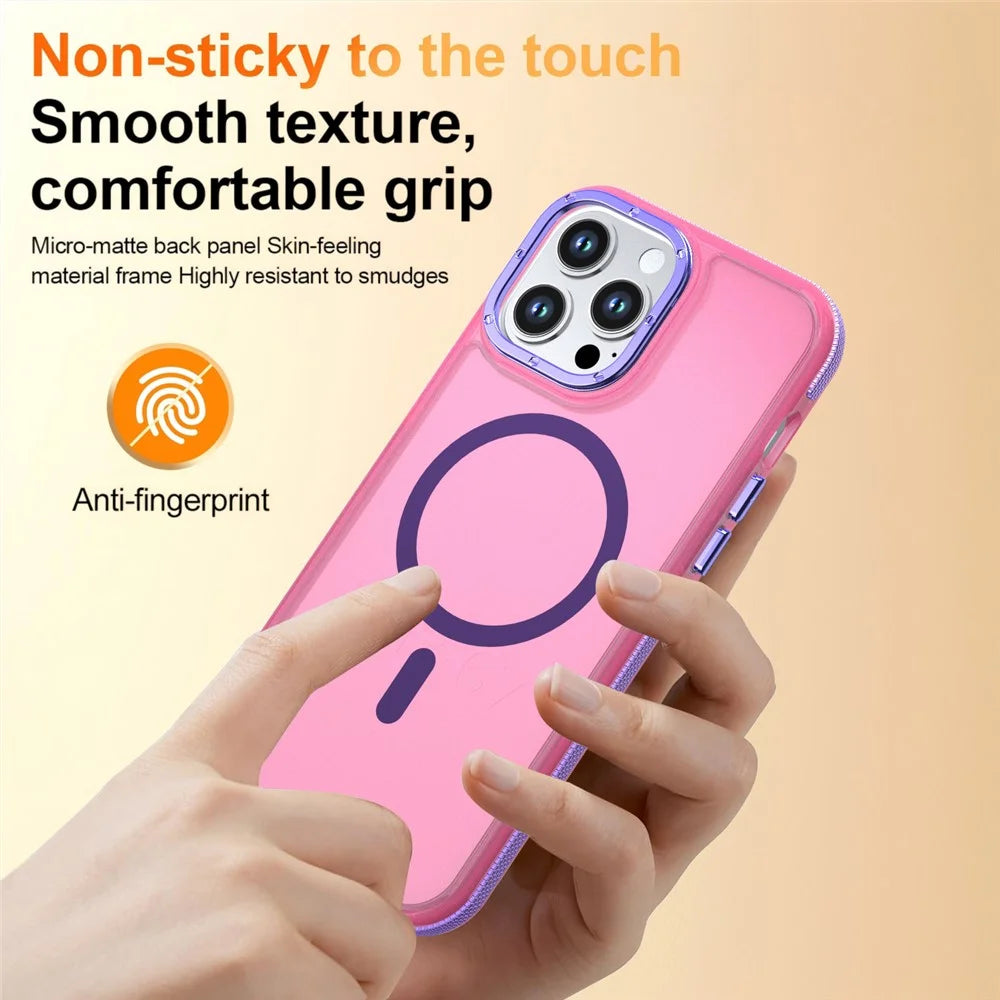 For iPhone 15 Pro Max Magnetic Case Color Blocking PC + TPU Anti-Fingerprint Phone Cover - Pink - 3