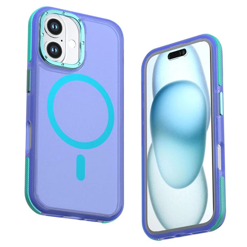 For iPhone 16 Magnetic Case Color Blocking PC + TPU Anti-Fingerprint Phone Cover - Blue - 1