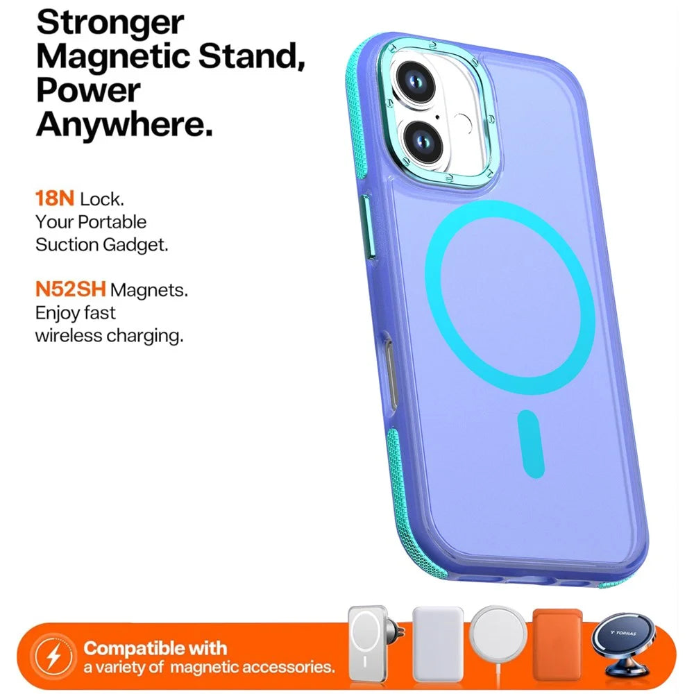 For iPhone 16 Magnetic Case Color Blocking PC + TPU Anti-Fingerprint Phone Cover - Blue - 2
