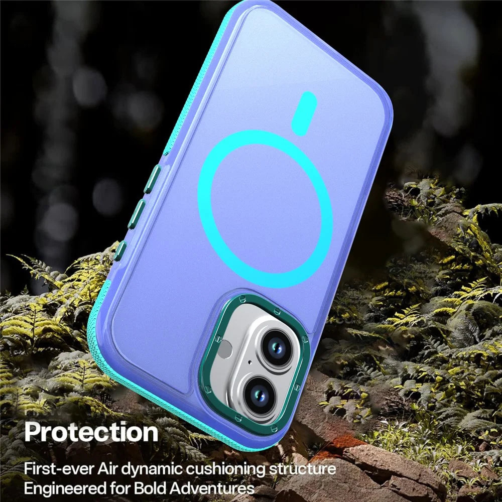 For iPhone 16 Magnetic Case Color Blocking PC + TPU Anti-Fingerprint Phone Cover - Blue - 4
