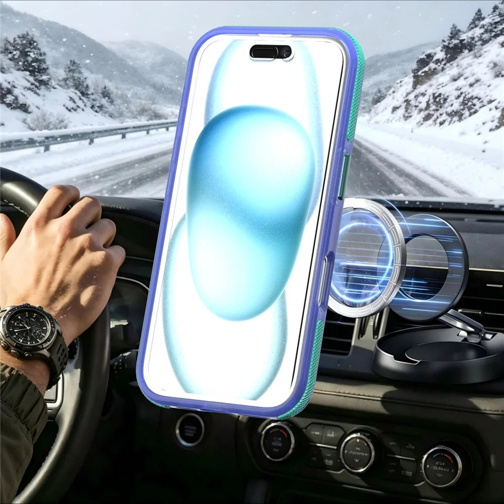 For iPhone 16 Magnetic Case Color Blocking PC + TPU Anti-Fingerprint Phone Cover - Blue - 5