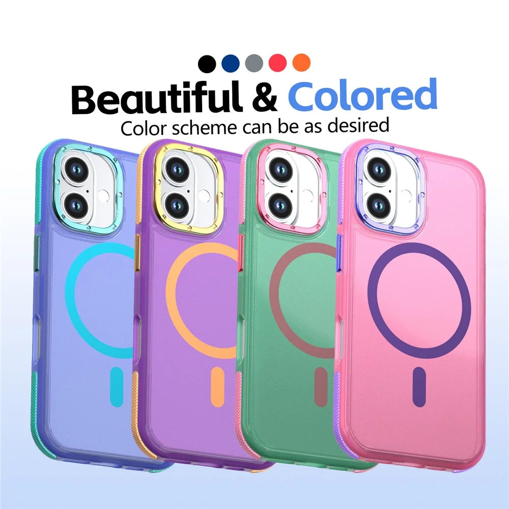 For iPhone 16 Magnetic Case Color Blocking PC + TPU Anti-Fingerprint Phone Cover - Blue - 6