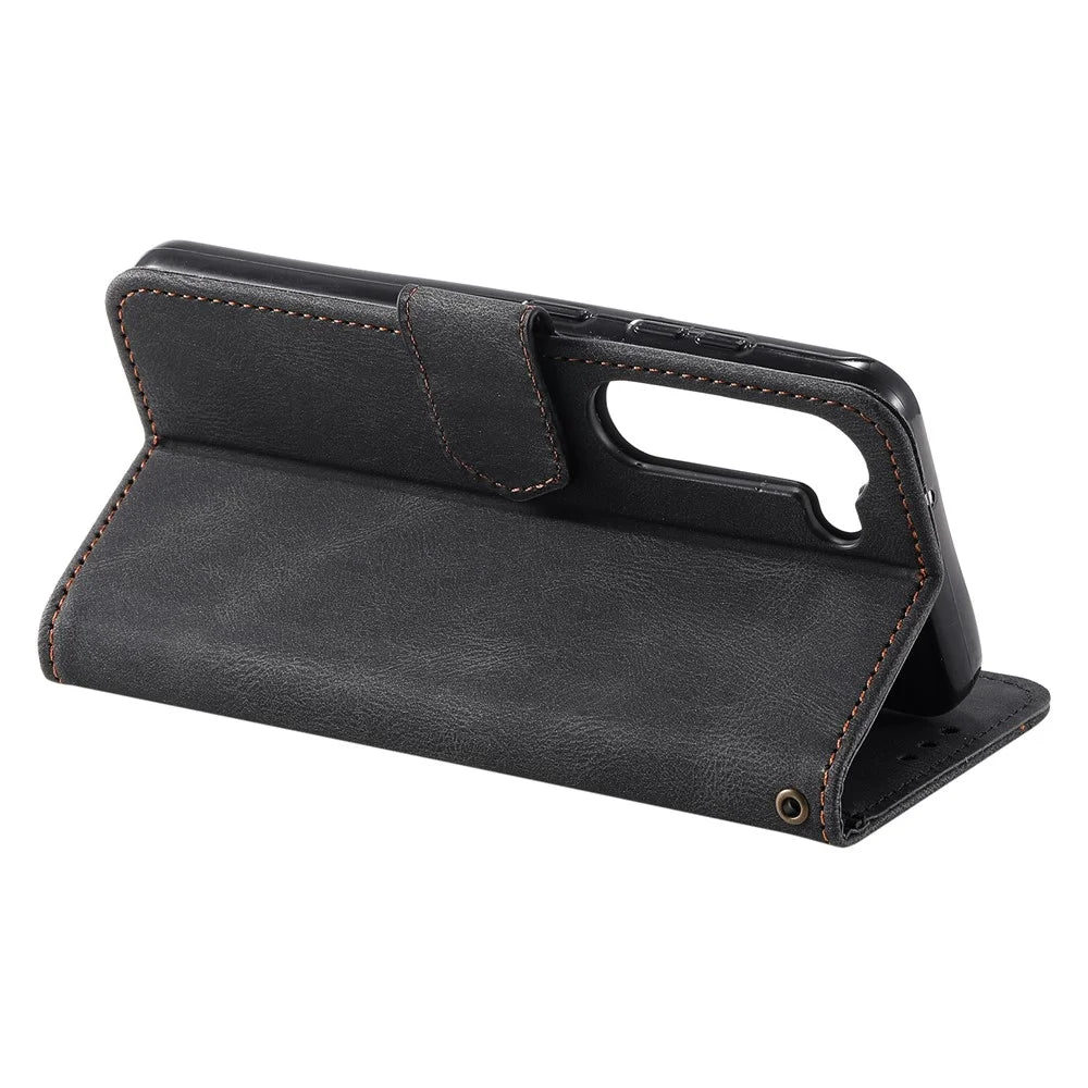 For Samsung Galaxy S23 Stand Wallet Phone Case Splicing Stitching PU Leather + TPU Cover - Black - 4