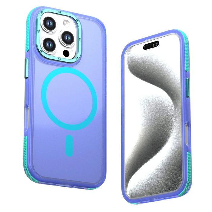 For iPhone 16 Pro Magnetic Case Color Blocking PC + TPU Anti-Fingerprint Phone Cover - Blue - 1