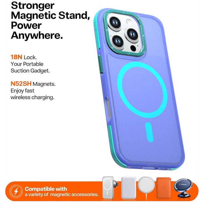 For iPhone 16 Pro Magnetic Case Color Blocking PC + TPU Anti-Fingerprint Phone Cover - Blue - 2
