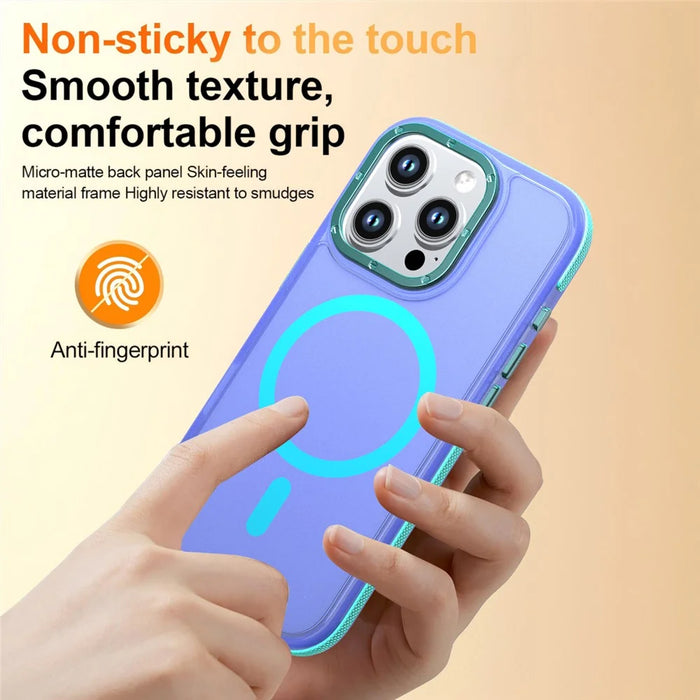 For iPhone 16 Pro Magnetic Case Color Blocking PC + TPU Anti-Fingerprint Phone Cover - Blue - 3