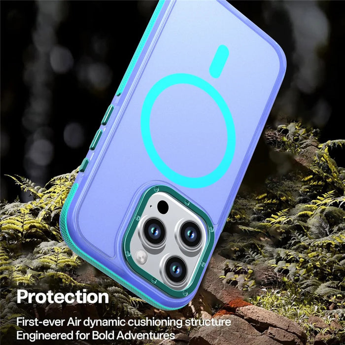 For iPhone 16 Pro Magnetic Case Color Blocking PC + TPU Anti-Fingerprint Phone Cover - Blue - 4