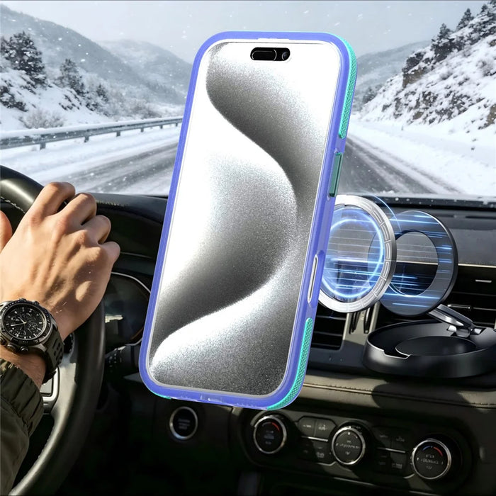For iPhone 16 Pro Magnetic Case Color Blocking PC + TPU Anti-Fingerprint Phone Cover - Blue - 5