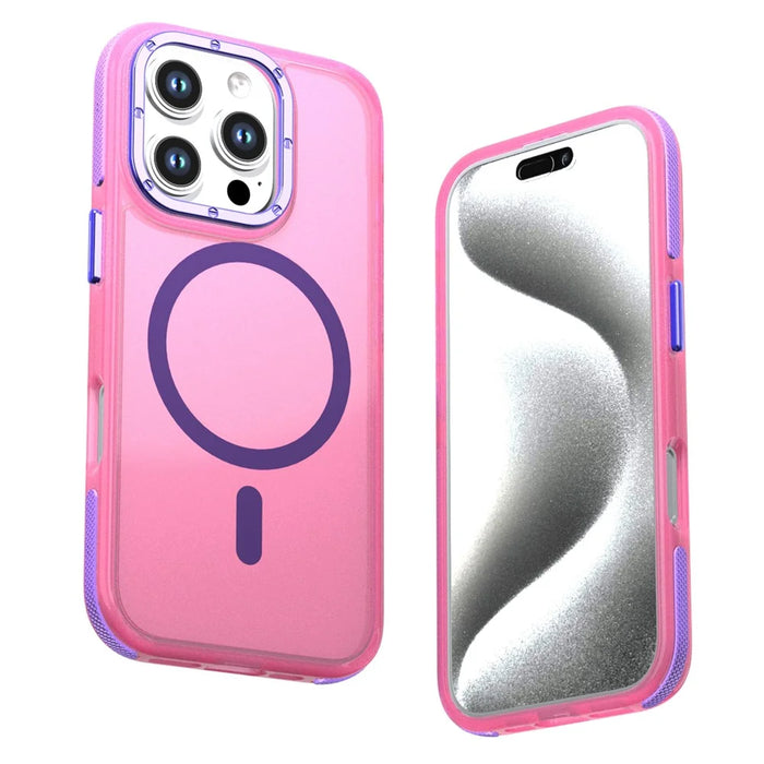 For iPhone 16 Pro Max Magnetic Case Color Blocking PC + TPU Anti-Fingerprint Phone Cover - Pink - 1